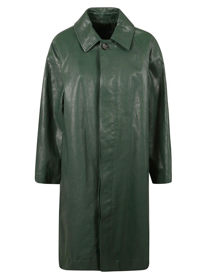 Burberry Calf Grain Leather Coat In Green