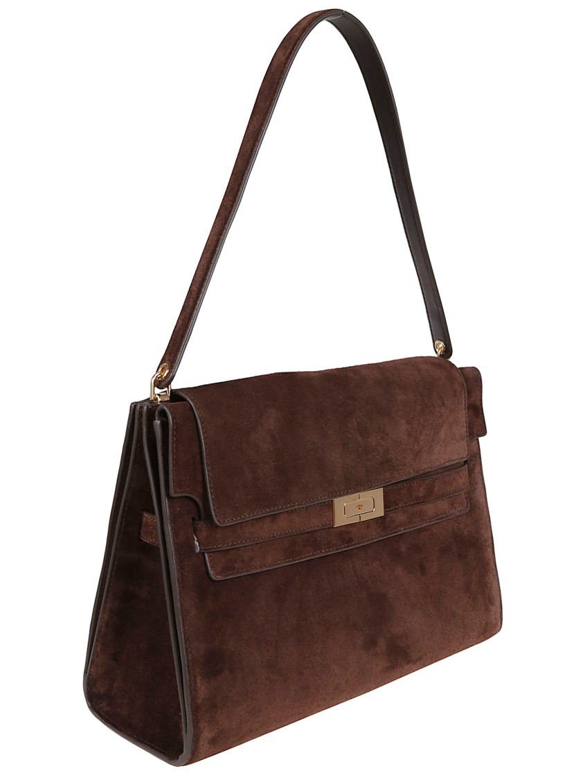 Tory Burch Lee Radziwill Suede Large Shoulder Bag In Black
