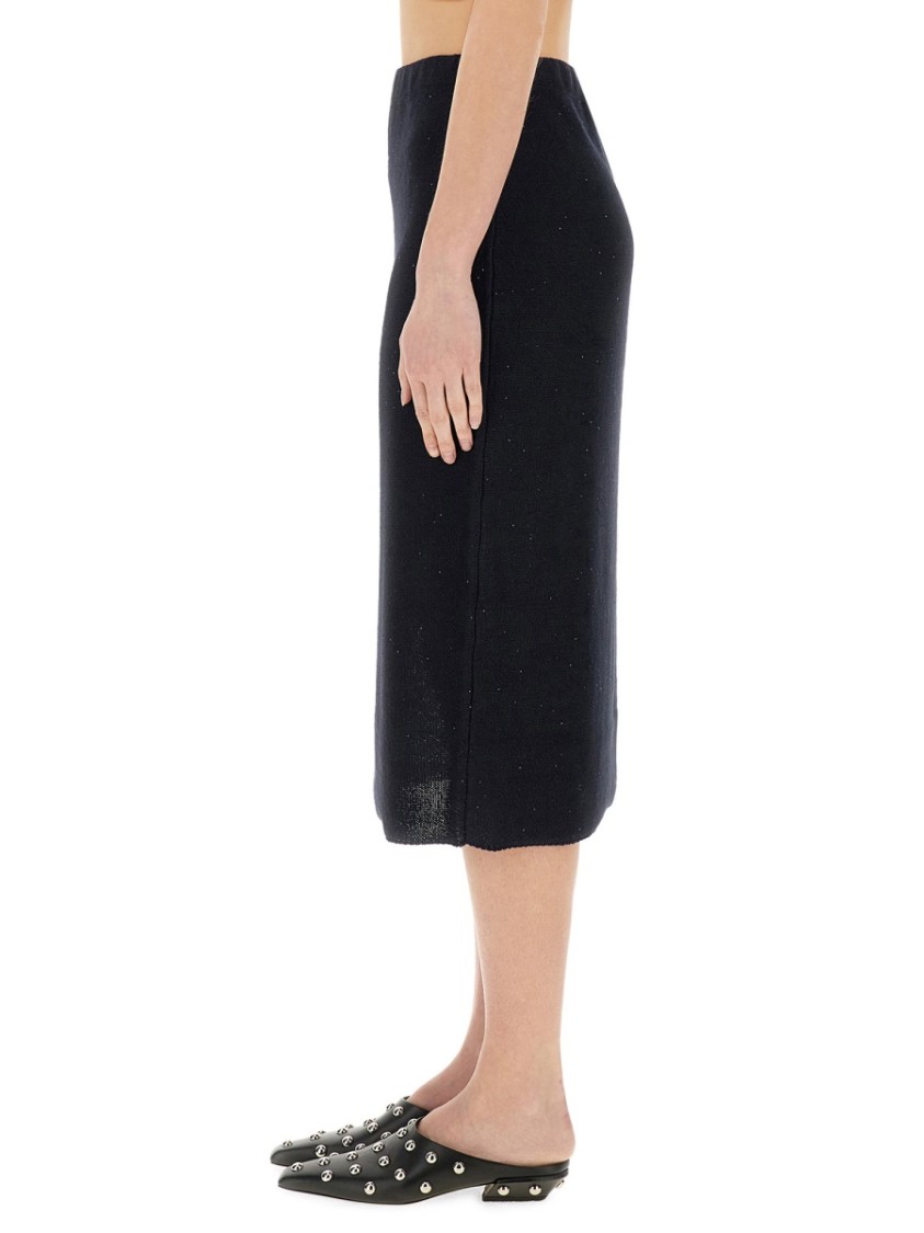 Fabiana Filippi Midi Skirt In Soft Cotton-linen Blend In Blue