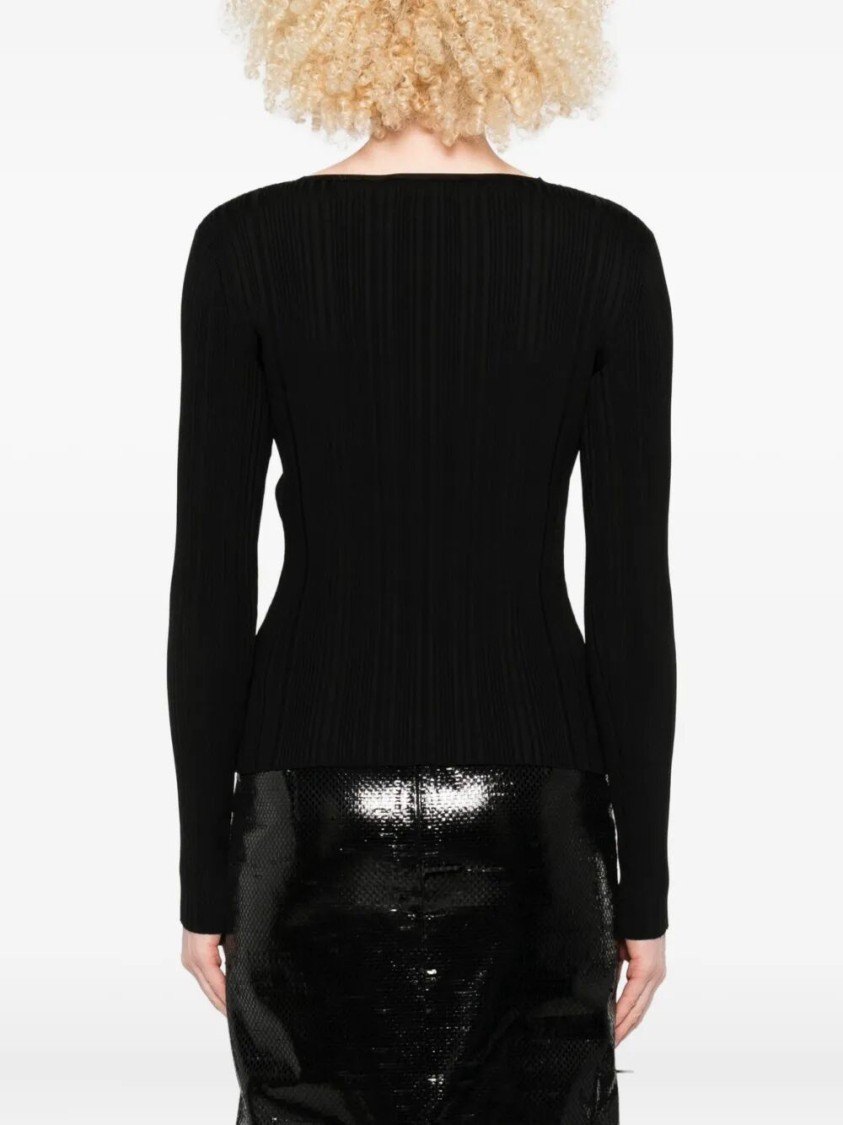 Self-portrait Black Lace Trim Knit Top Tops Black In Black