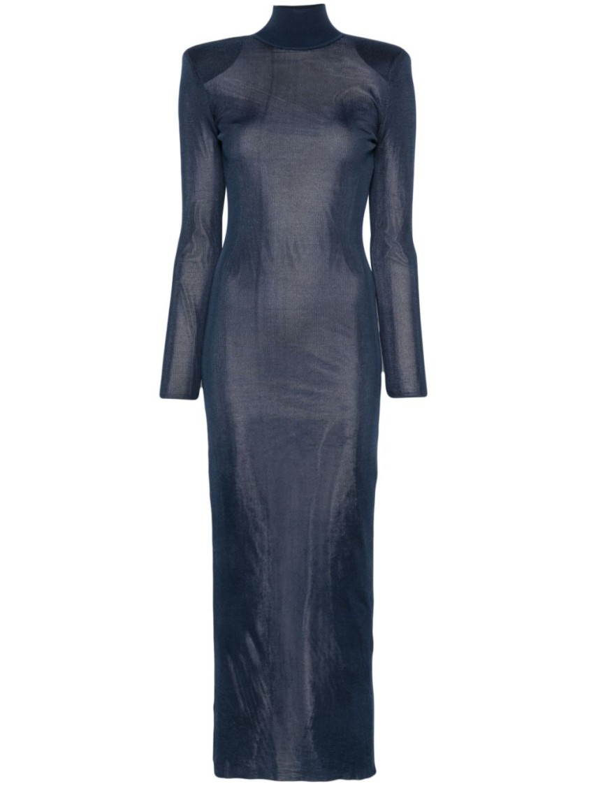 Self-portrait Ribbed Lurex Knit Turtleneck Maxi Dress In Black