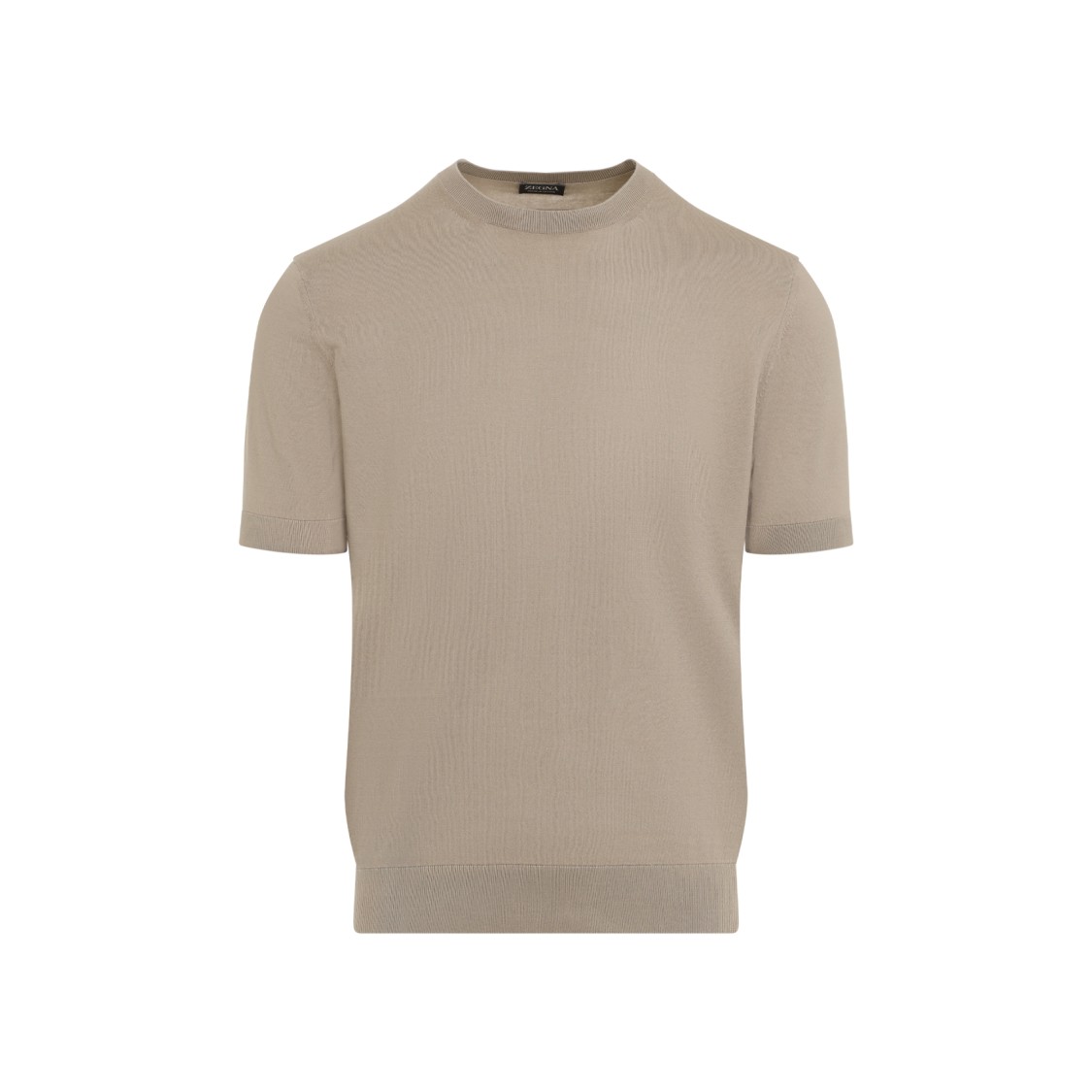 Zegna Nude Cotton Sweater With Classic Crew Neckline And Ribbed Detailing