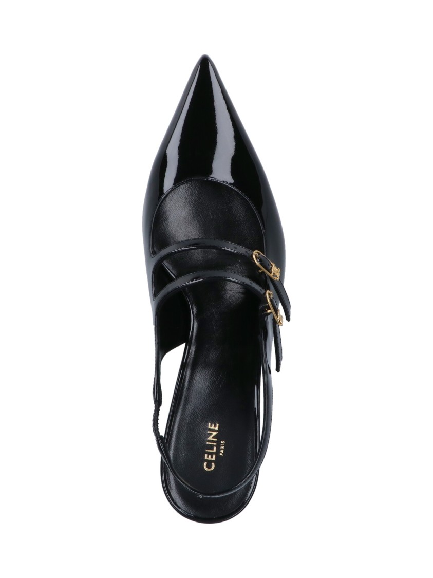 Celine Céline Pointed Toe Slingback Pumps With Dual Adjustable Straps In Black