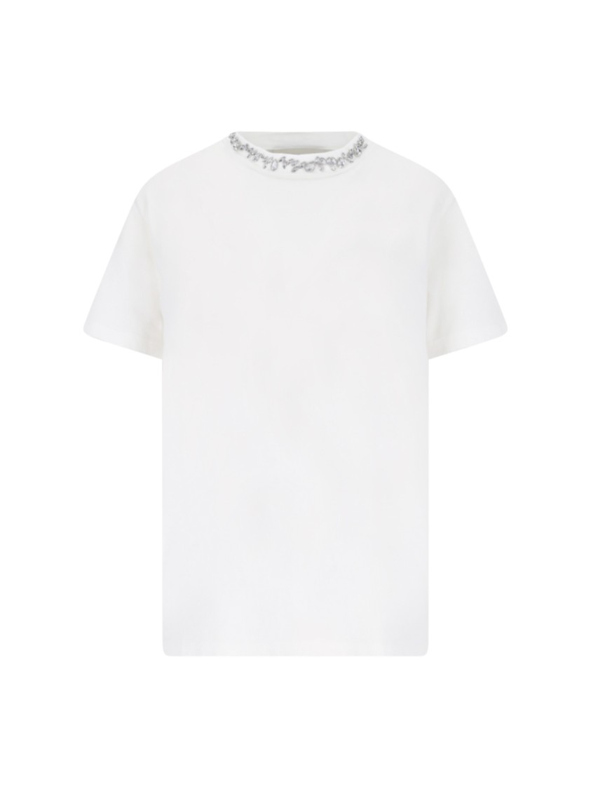 Golden Goose White Crewneck T-shirt With Rhinestone Embellishments On The Collar And Logo Detail On The Rear In White