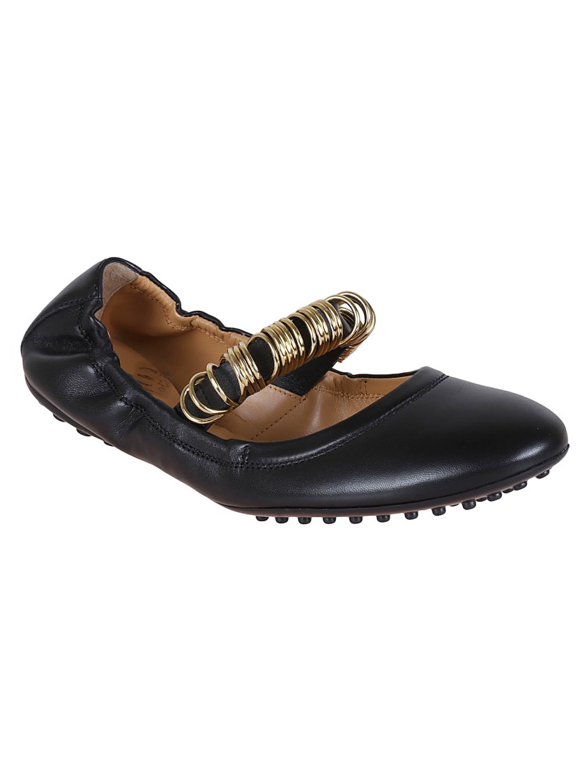 Tod's Metallic Rings Strap Nappa Leather Ballerinas Shoes In Black
