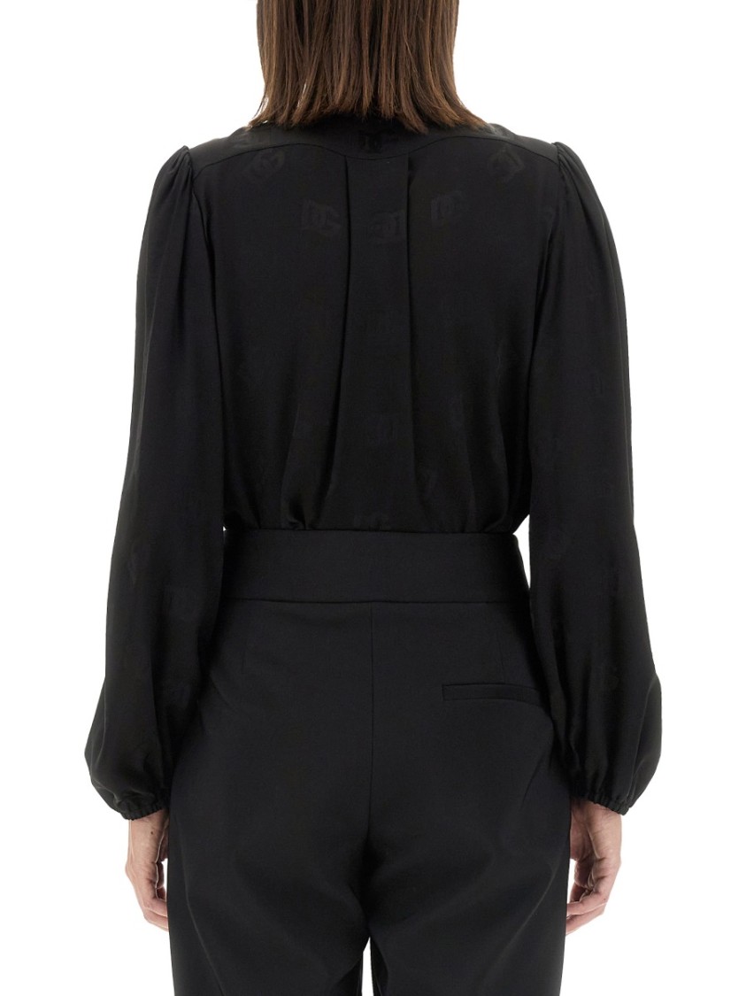 Dolce & Gabbana Silk Shirt With Lace Inlay In Black