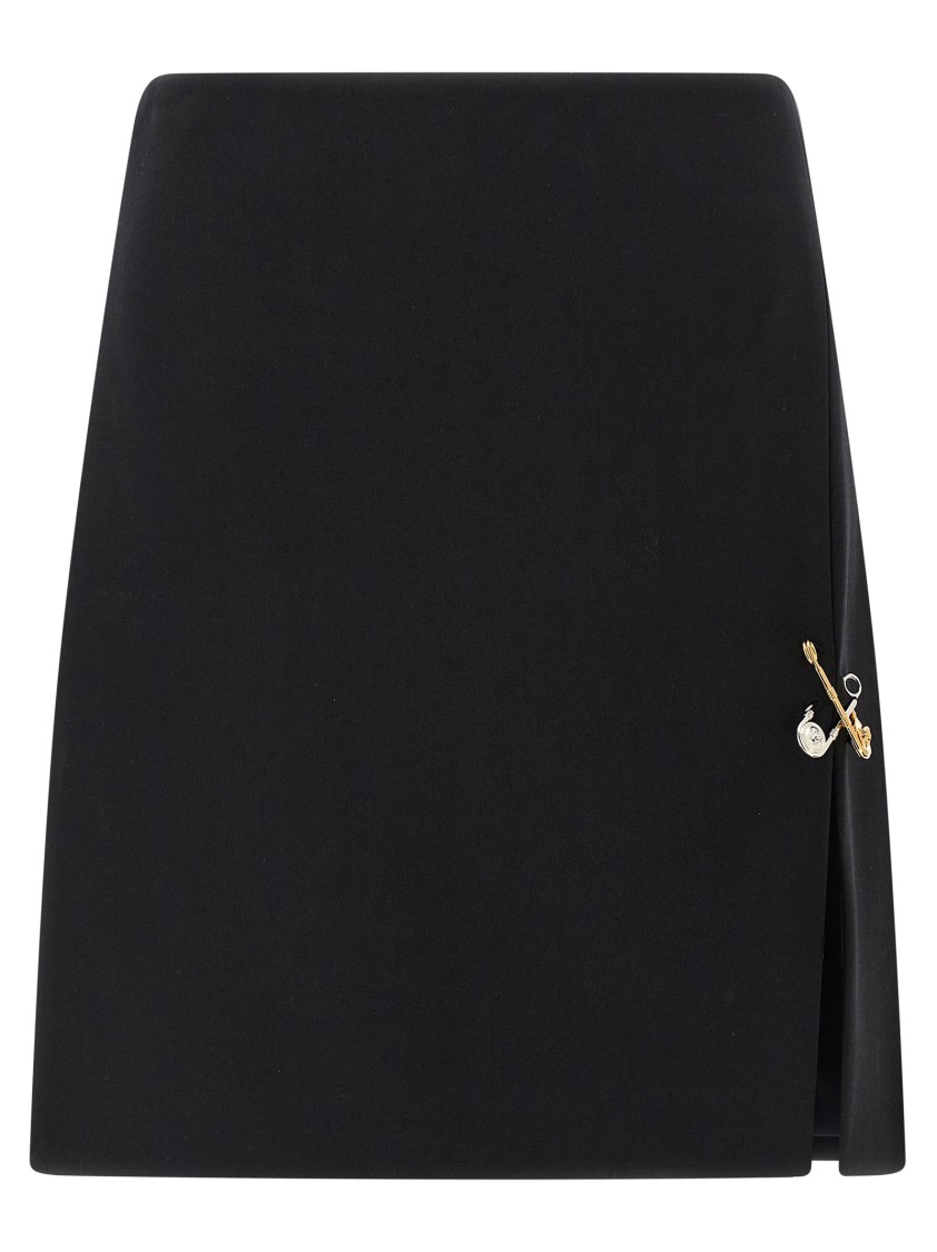 Versace Safety Pin A-line Wool Mini Skirt In Black