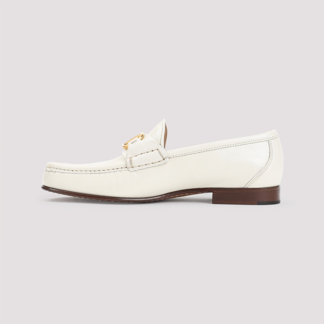 Valentino Ivory Leather Loafer With Golden Metal V Logo In White