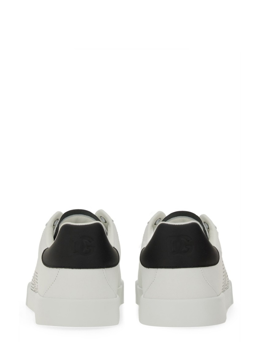 Dolce & Gabbana White And Black Leather Sneakers In White