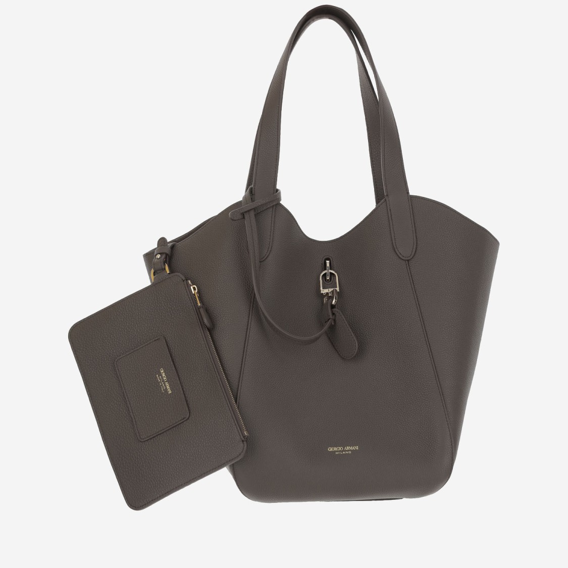 Giorgio Armani Leather Tote Bag With Logo In Brown
