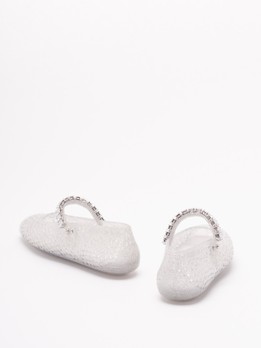 Jimmy Choo Clear Jelly Ballerina Flats With Crystal Embellishment In Gray