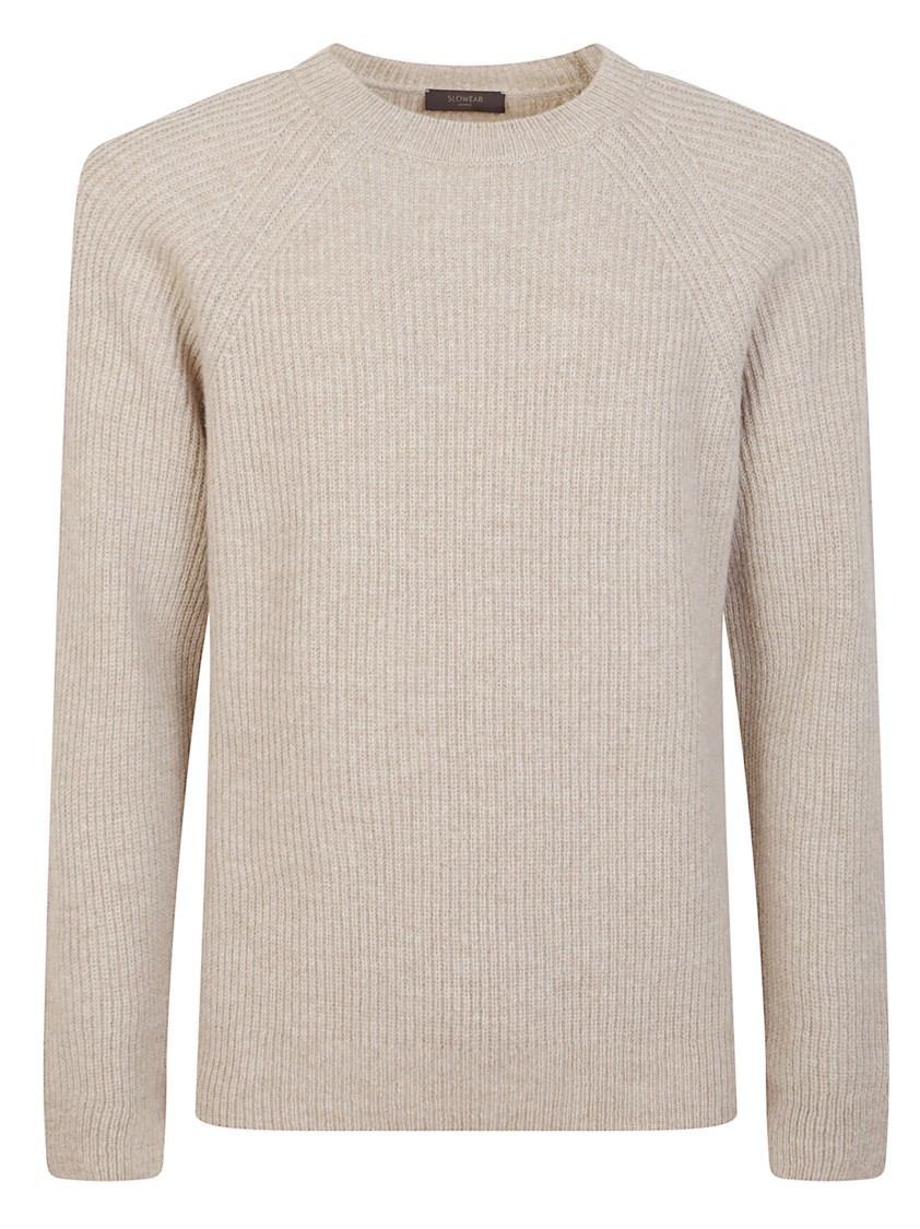 Zanone Beige English Rib Wool Sweater With Crew Neck And Ribbed Details In Neutral