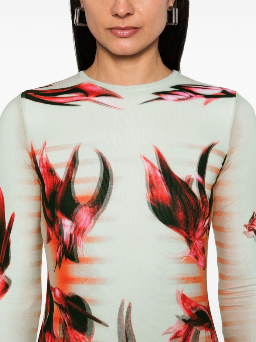 Shop Jean Paul Gaultier Floral Print Long Dress In White