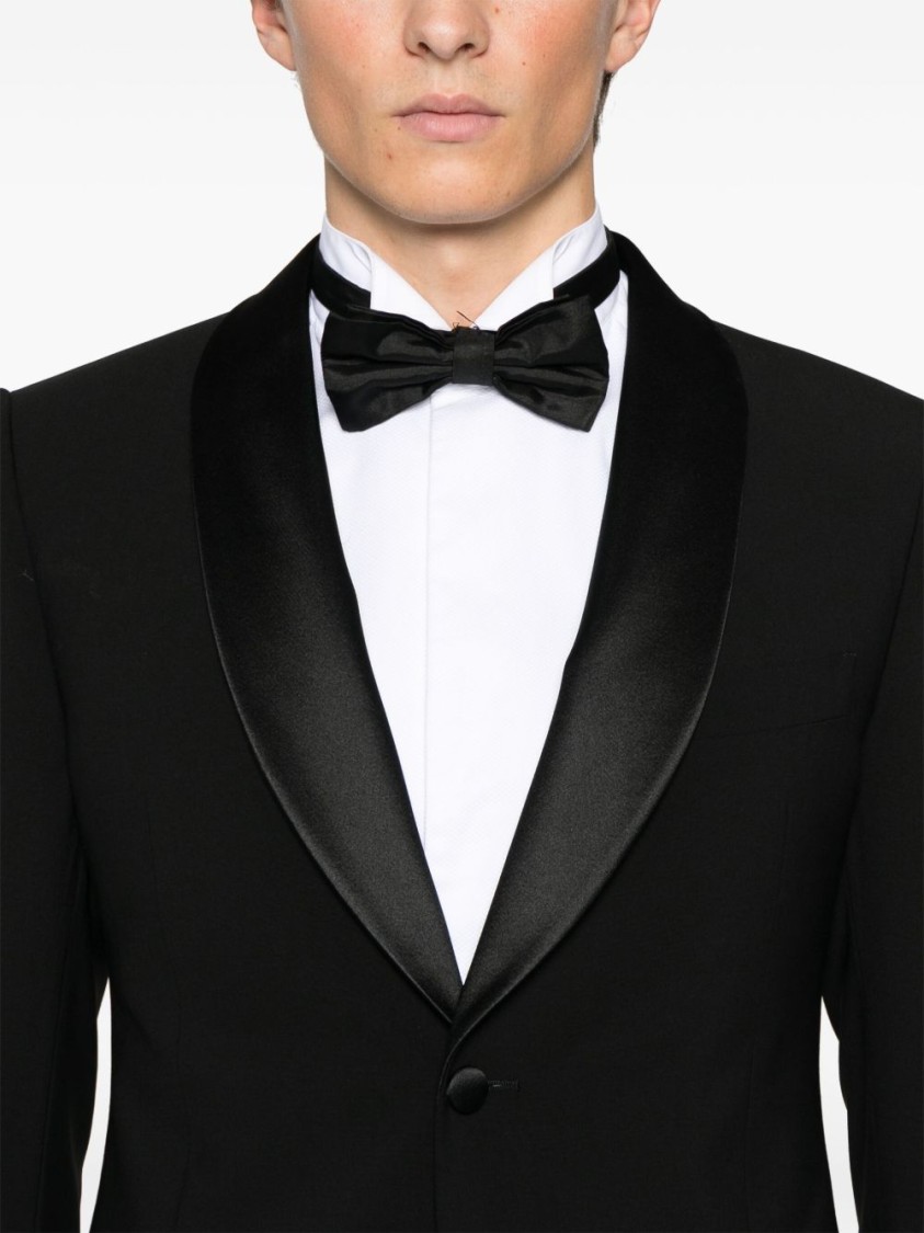 Emporio Armani Tailored Black Virgin Wool Suit With Satin Lapel In Black