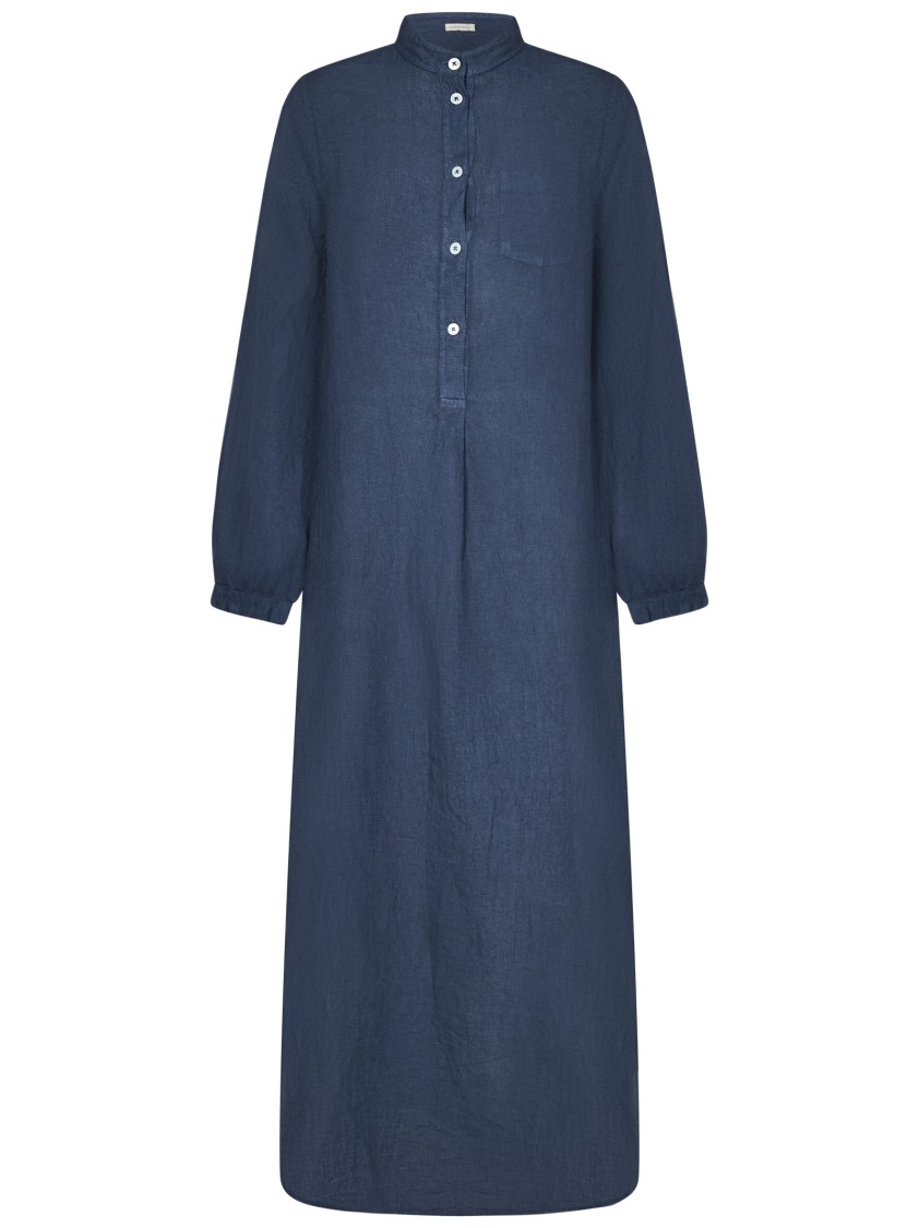 Massimo Alba Ultramarine Blue Linen Kaftan With Buttoned Front In Blue