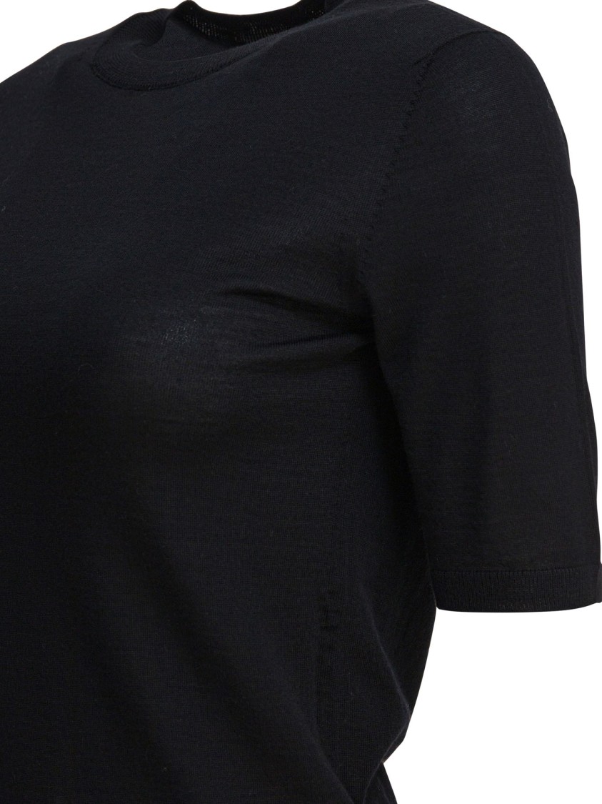 Max Mara Short Sleeve Crew Neck Plain T-shirt In Black