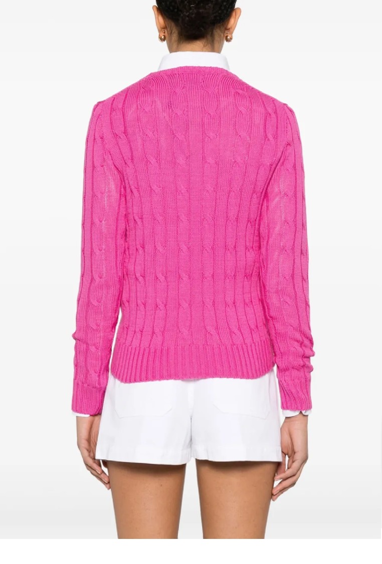 Polo Ralph Lauren Cable Knit Sweater With Round Neckline And Long Sleeves In Pink