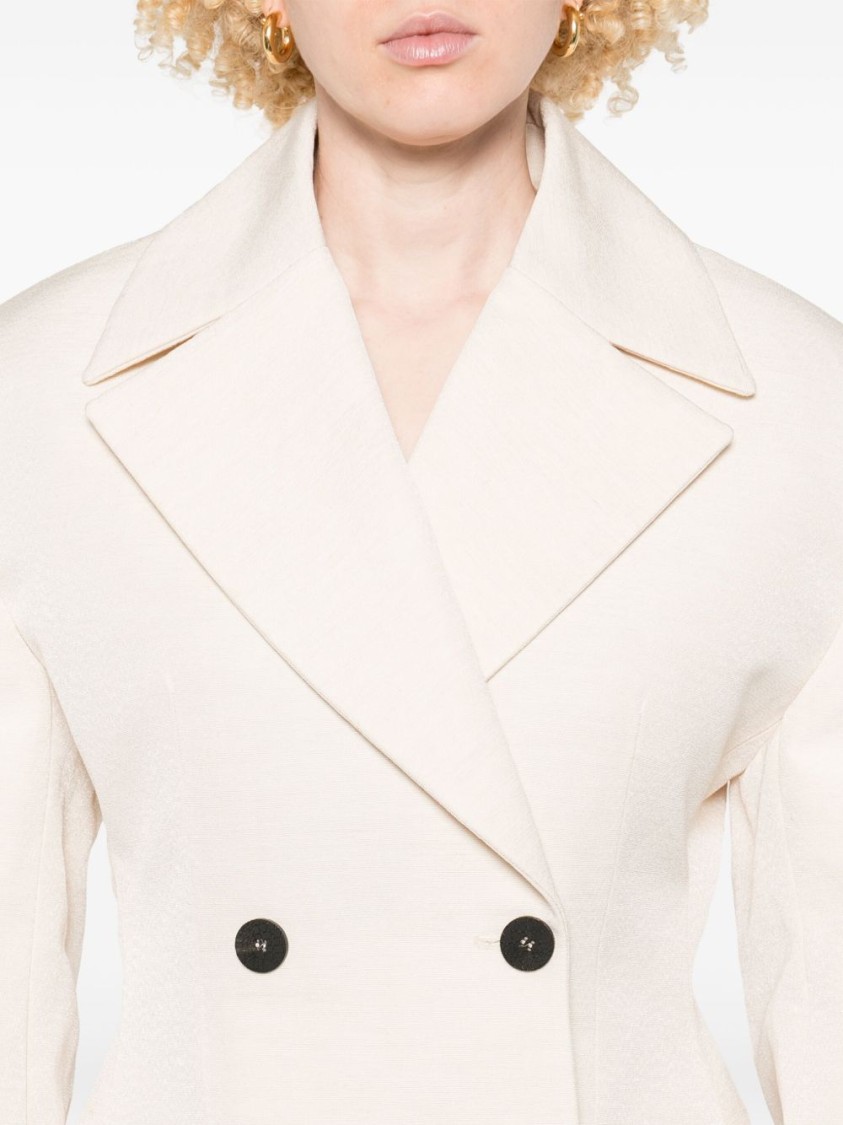 Jacquemus Ecru Double-breasted Blazer With Structured Silhouette In White