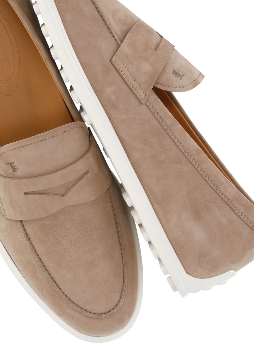 Shop Tod's Beige Suede Leather Loafers In Neutrals
