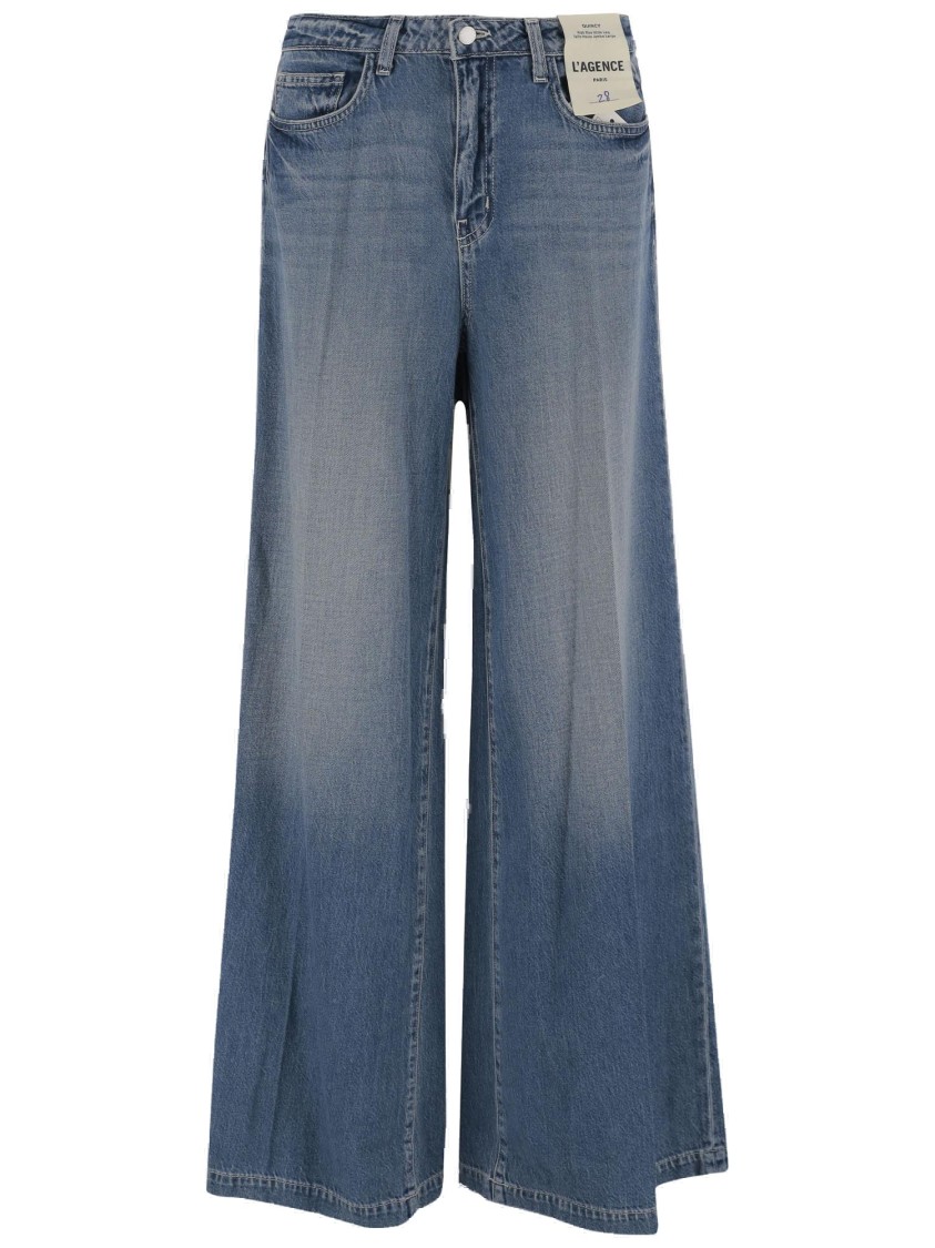 L Agence Relaxed Wide-leg Jeans With Washed Effect In Blue