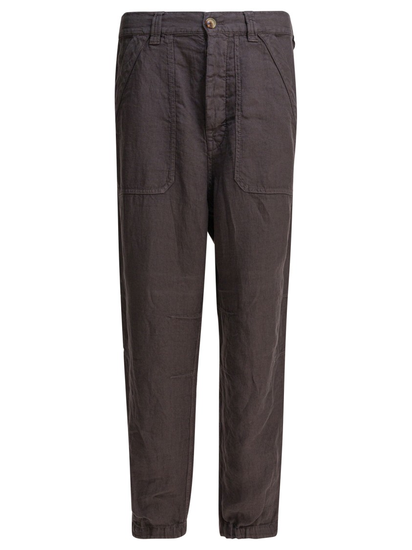 Brunello Cucinelli Linen Trousers With Relaxed Fit In Green