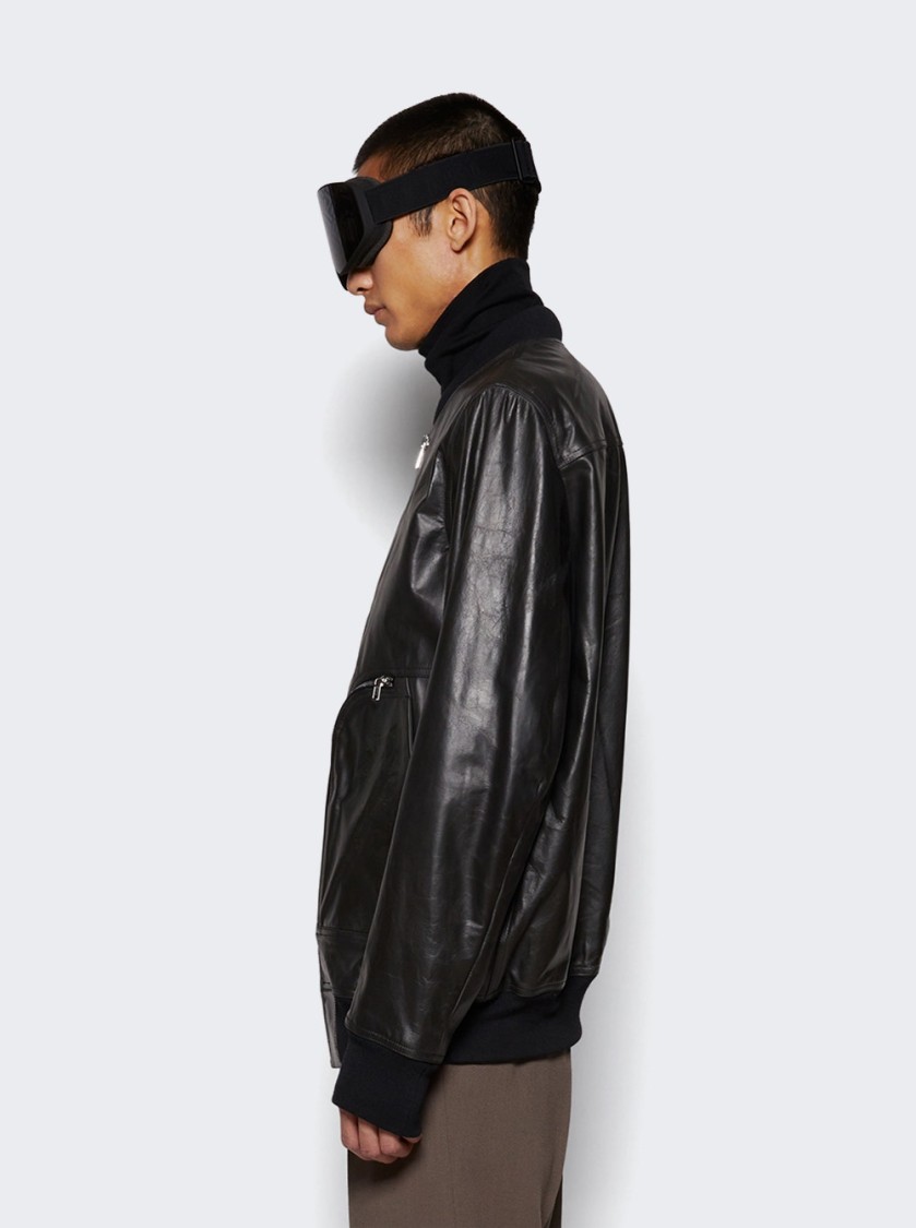Rick Owens Black Hollywood Bauhaus Leather Flight Jacket In Black