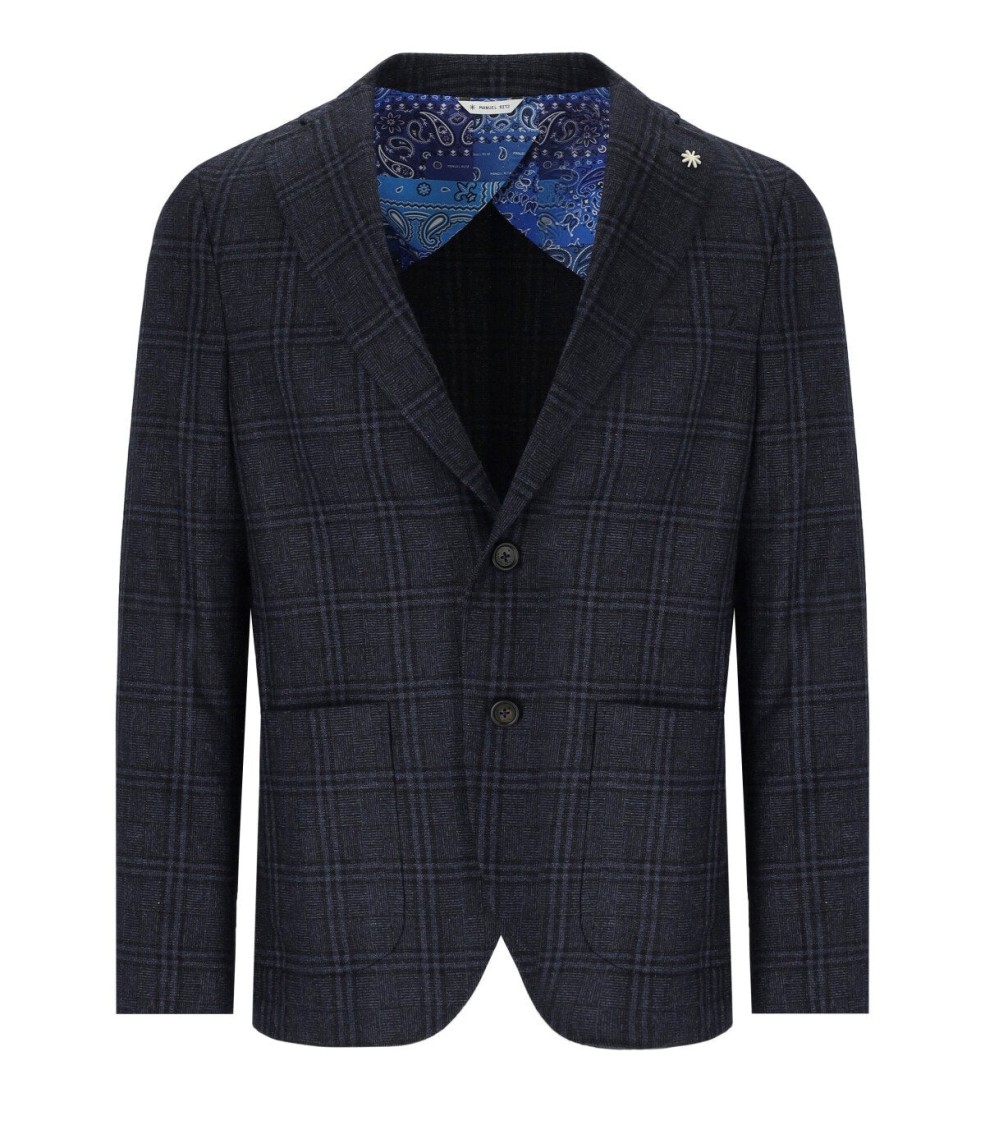 Manuel Ritz Blue Tartan Single Breasted Jacket In Blue
