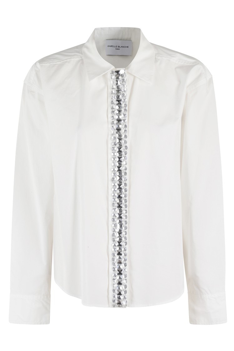 Isabelle Blanche Long-sleeved Cotton Shirt With Hidden Button Closure In White
