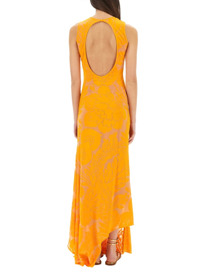 Etro Orange Long Dress With Semi-transparent Design And Cut Out Detail On The Back In Viscose Blend Woman In Orange