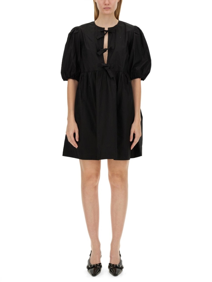 Ganni Tie String Mini Dress In Black