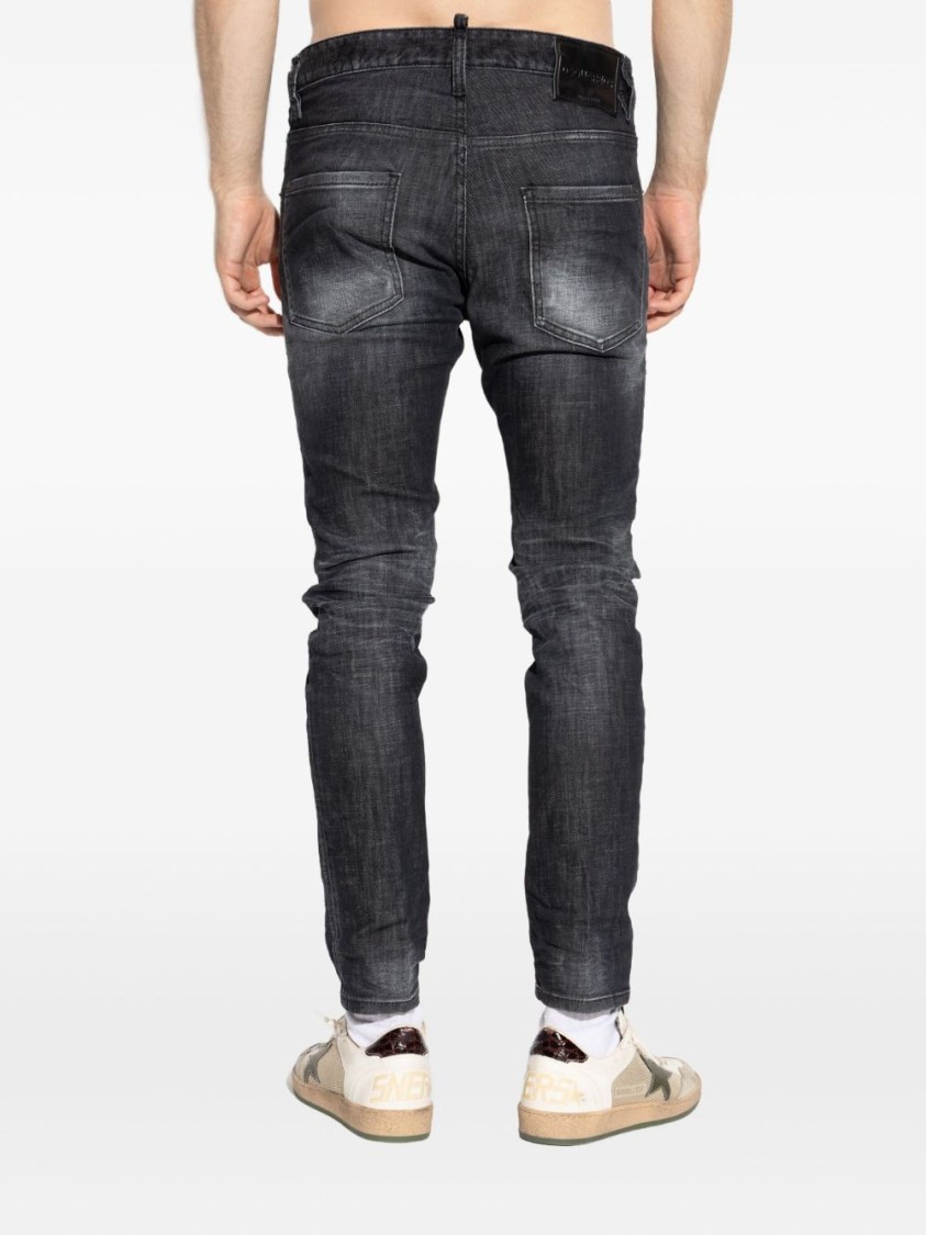 Dsquared2 Classic Black Cotton Jeans With Whiskering Effect In Black