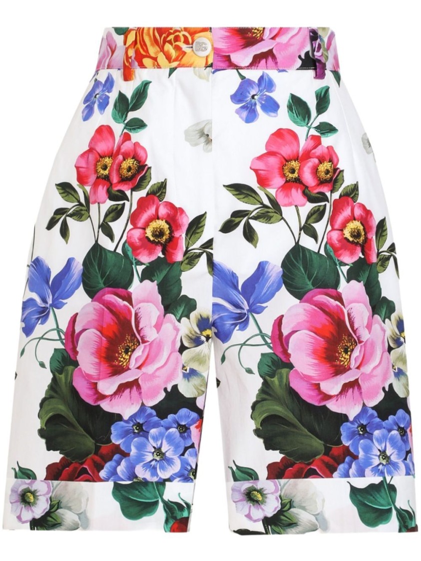 Dolce & Gabbana Floral Print Tailored Shorts With Cuffed Hem