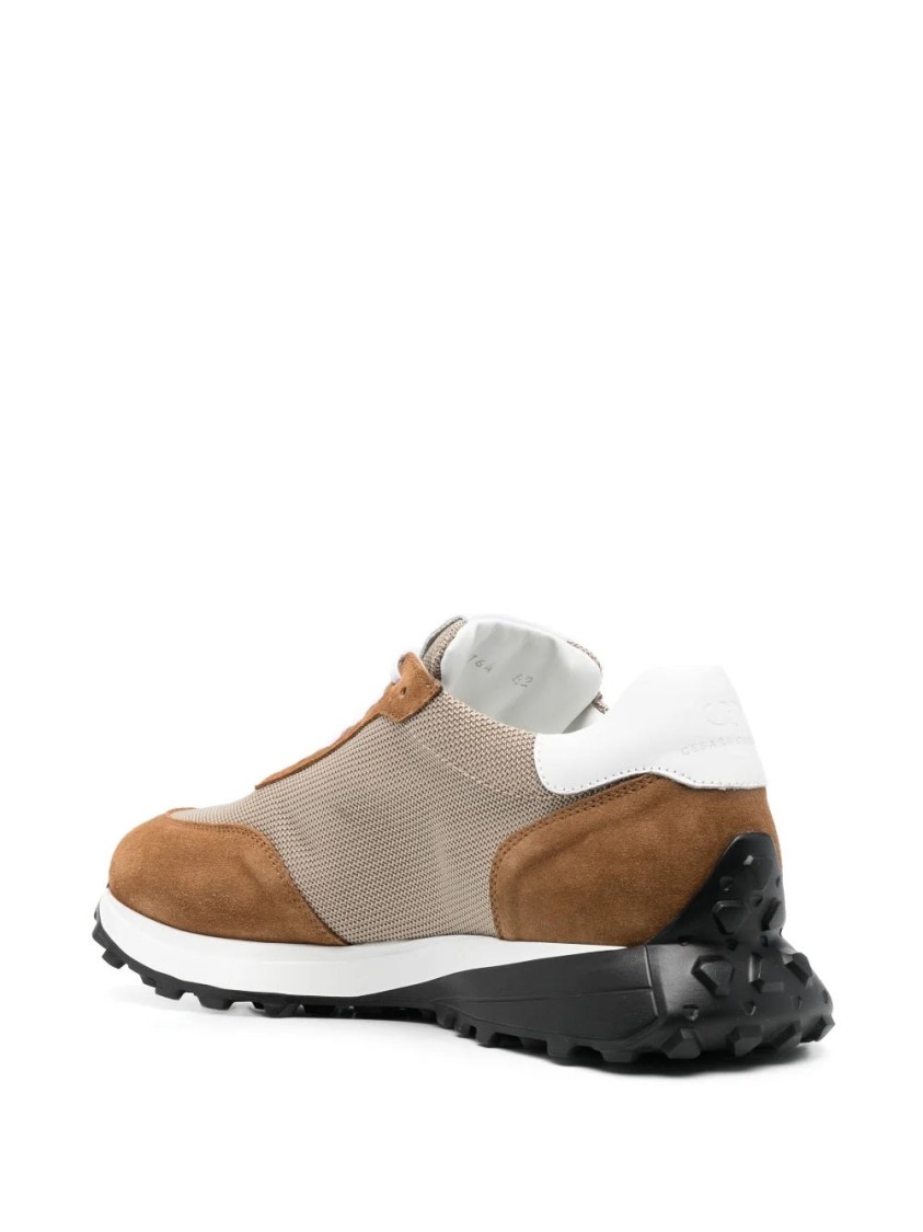 Casadei Brown Leather Casual Trainers With Contrasting Stripe In Brown