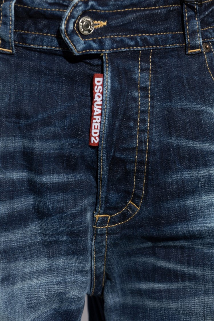 Dsquared2 Wide-leg High-waist Jeans With Faded Wash In Blue