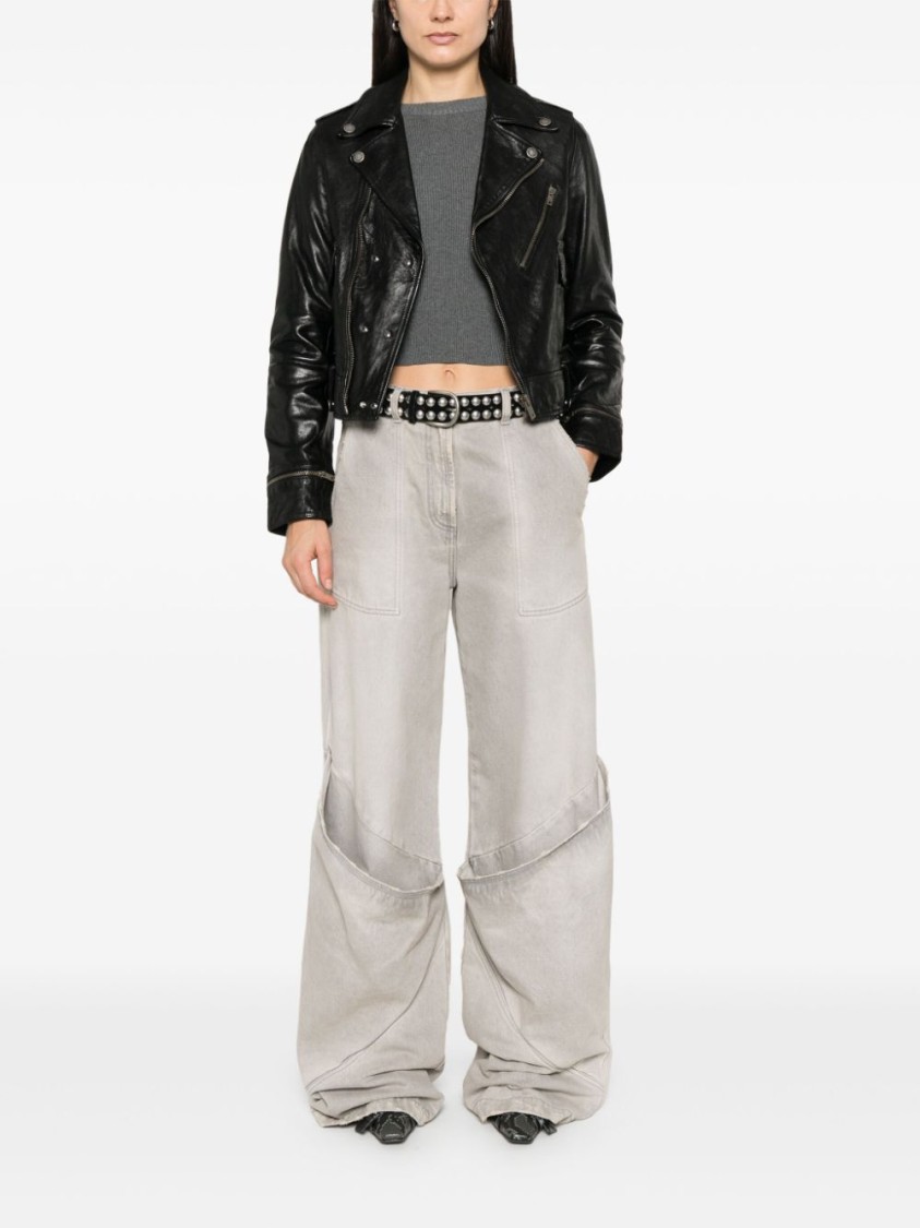 Golden Goose Smooth Leather Motorcycle Jacket In Black