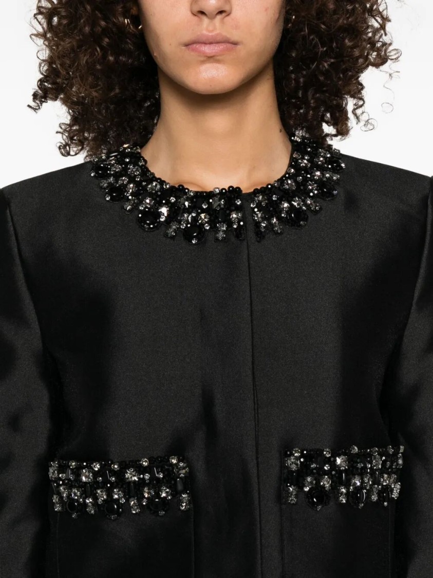 Self-portrait Taffeta Embellished Trim Jacket In Black