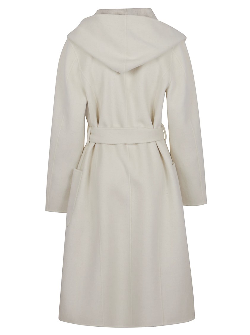 P.a.r.o.s.h Parosh Reversible Knee-length Wool Coat With Hood And Matching Belt In Multi