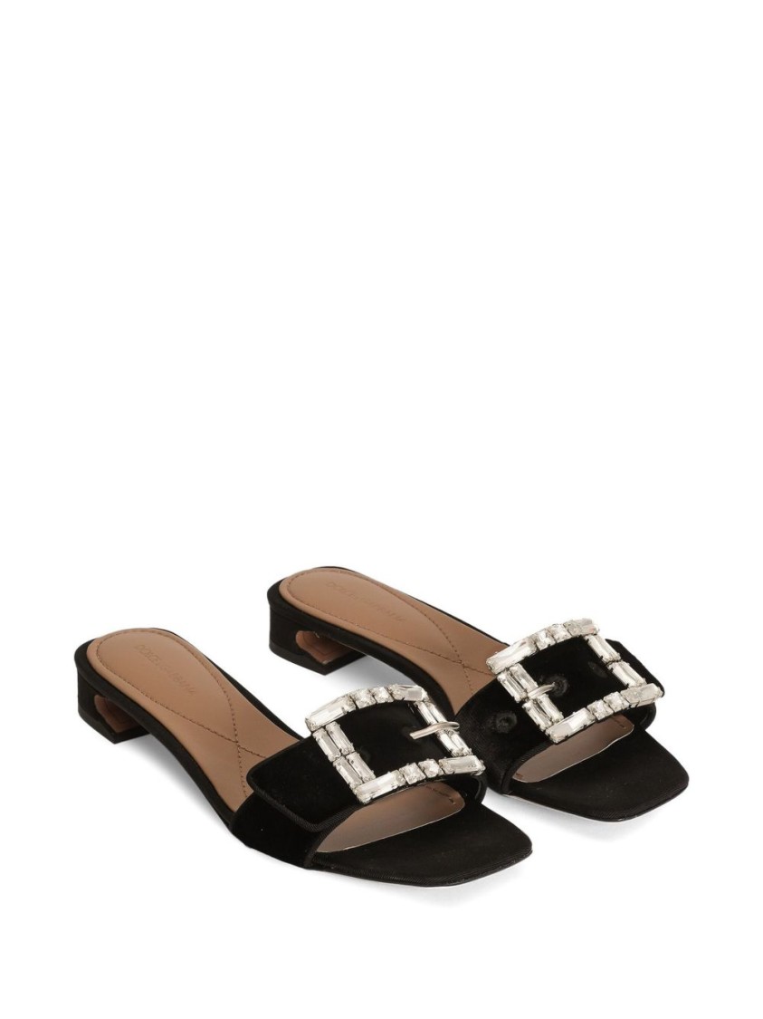 Dolce & Gabbana Buckled Velvet Sandals In Black