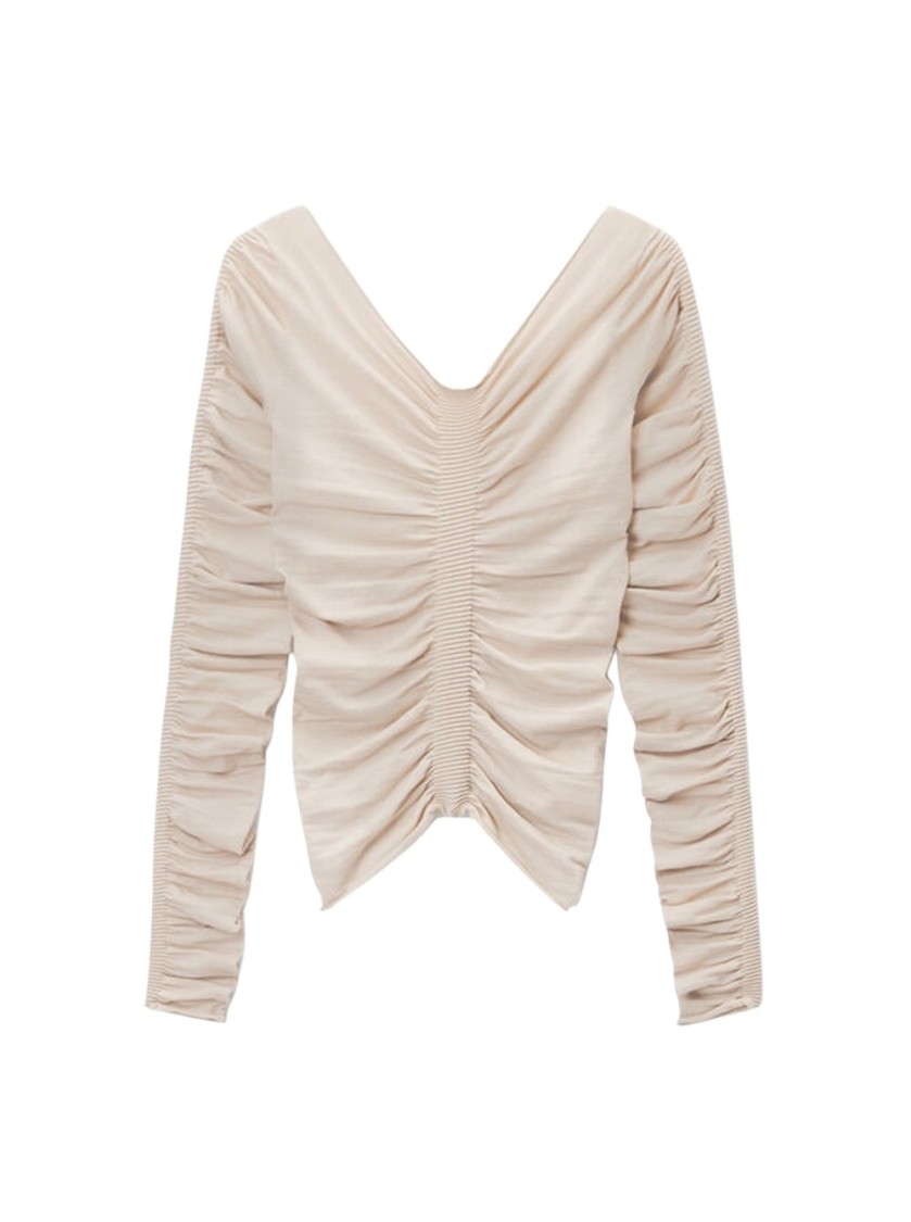 Alexander Wang V Neck Ruched Pullover Cement In Neutrals