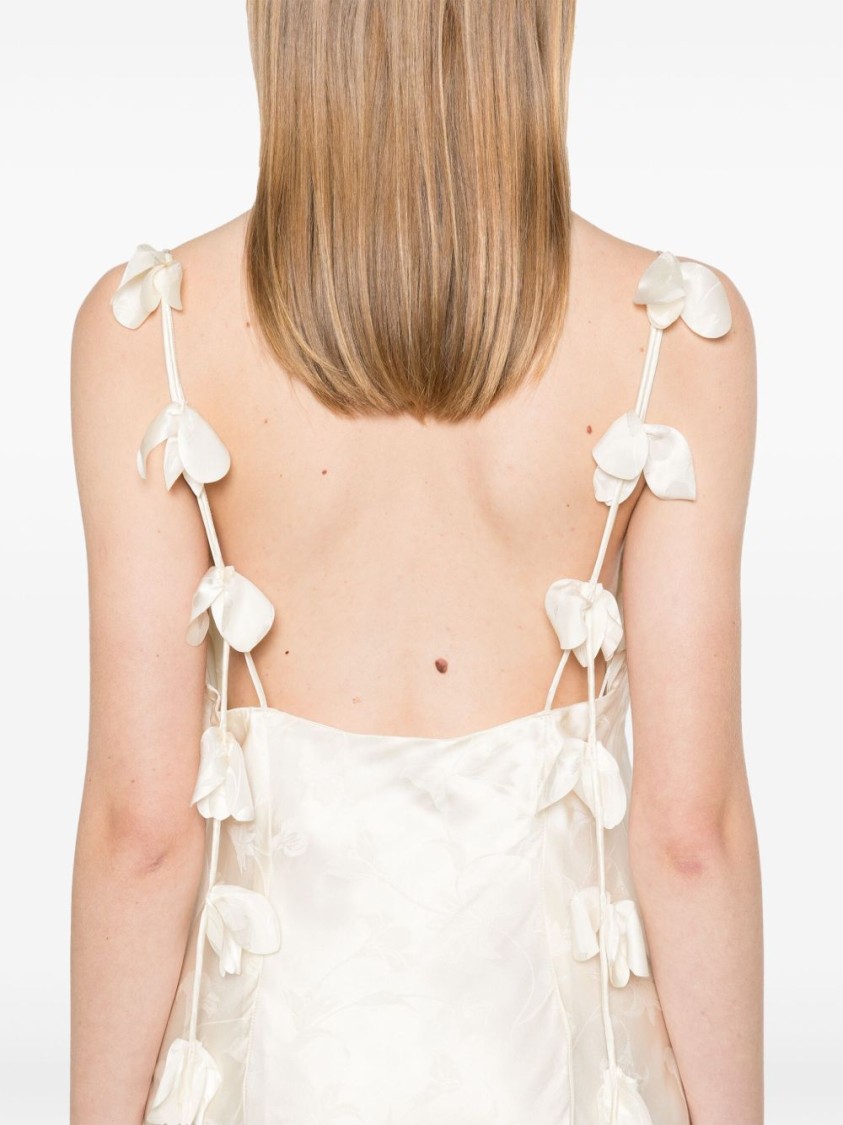 Rotate Birger Christensen Rotate Flowing Floral Maxi Dress With Cowl Neckline And Bow Straps In Neutrals