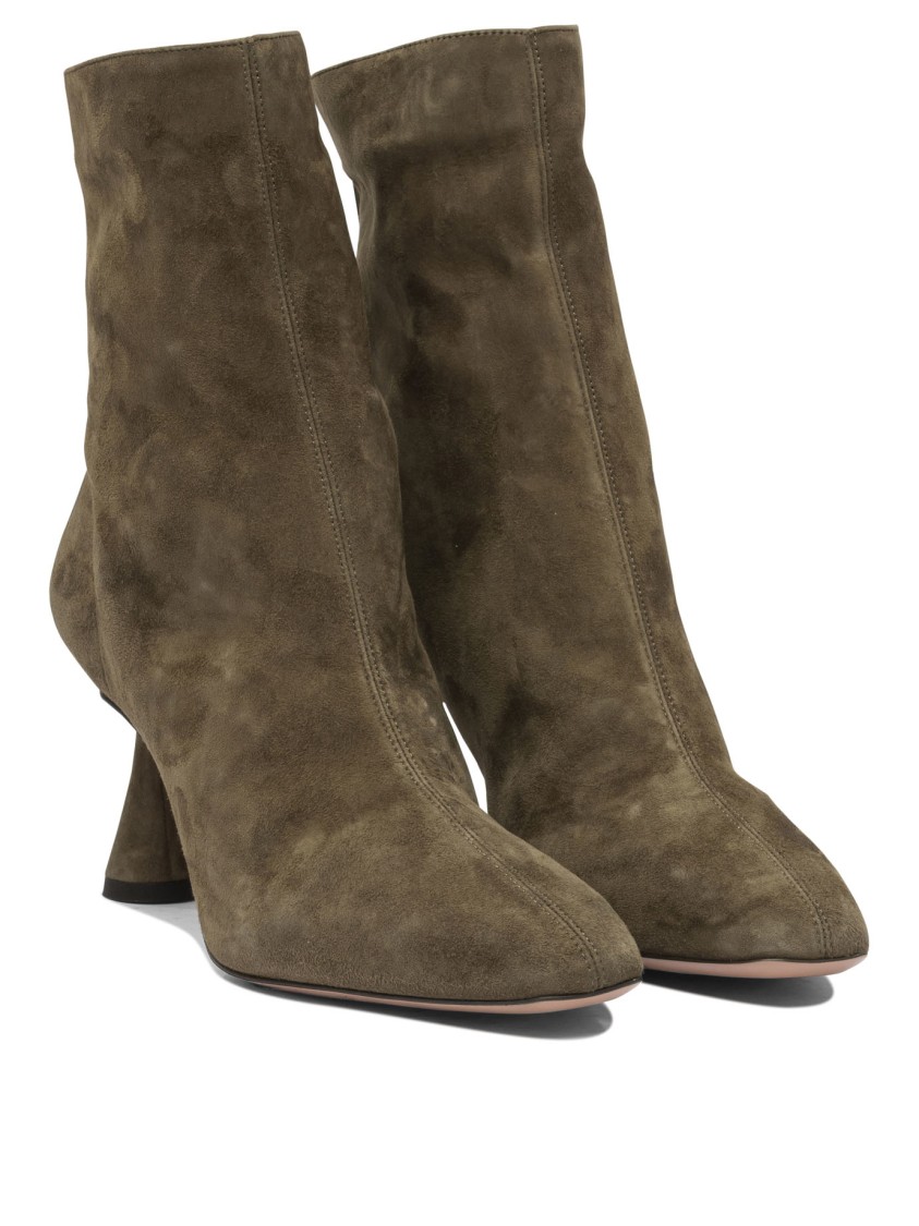 Aquazzura Pointed Toe Green Suede Ankle Boots In Brown