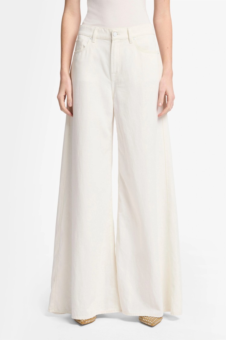 7 FOR ALL MANKIND 7 FOR ALL MANKIND WIDE-LEG WHITE LINEN TROUSERS WITH MINIMALIST DESIGN