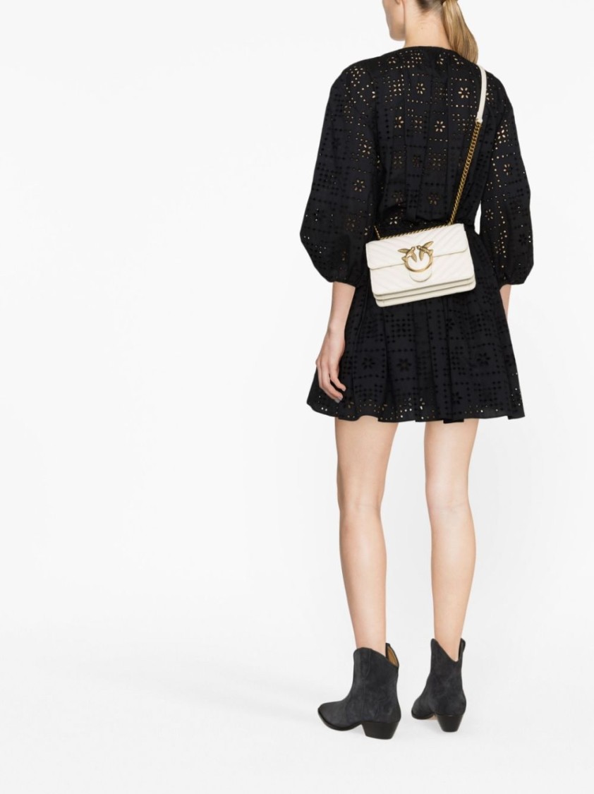 Pinko Mini Quilted Nappa Shoulder Bag With Chevron Motif In White