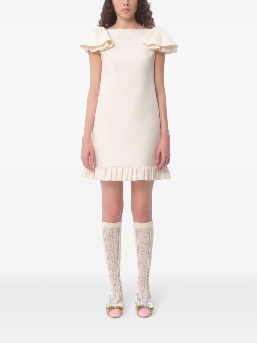 Valentino Ruffled Wool And Silk-blend Crepe Mini Dress