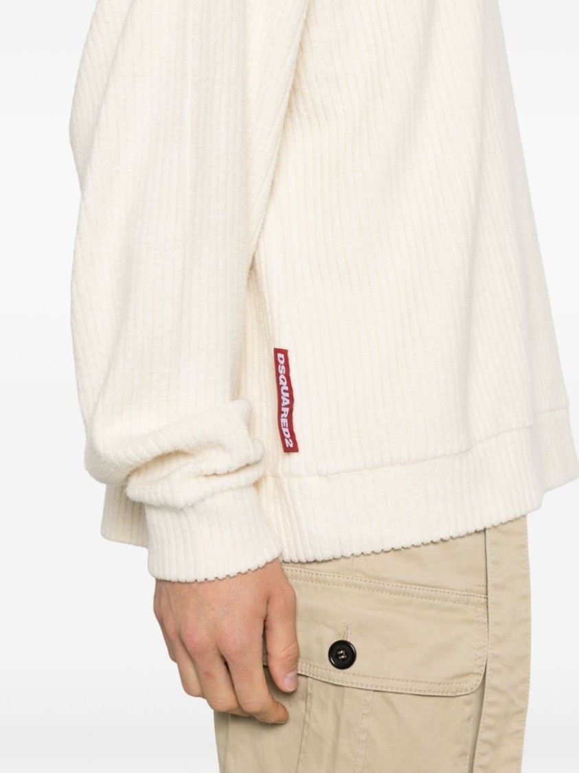 Shop Dsquared2 Relaxed-fit Ribbed Knit Sweater With Subtle Branding In Neutrals