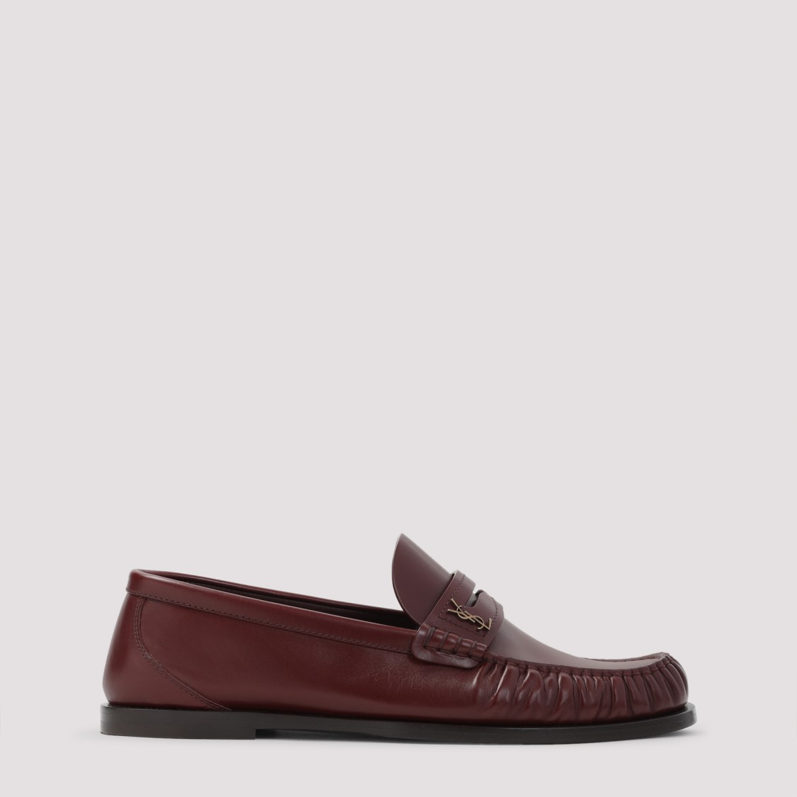 Saint Laurent Cassandre Smooth Leather Penny Loafers In Burgundy