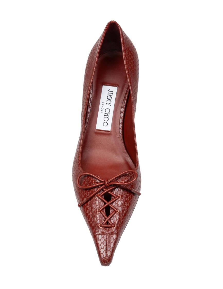Jimmy Choo Scarlett 50 Pumps In Leather With Snakeskin Print Cognac Color In Burgundy