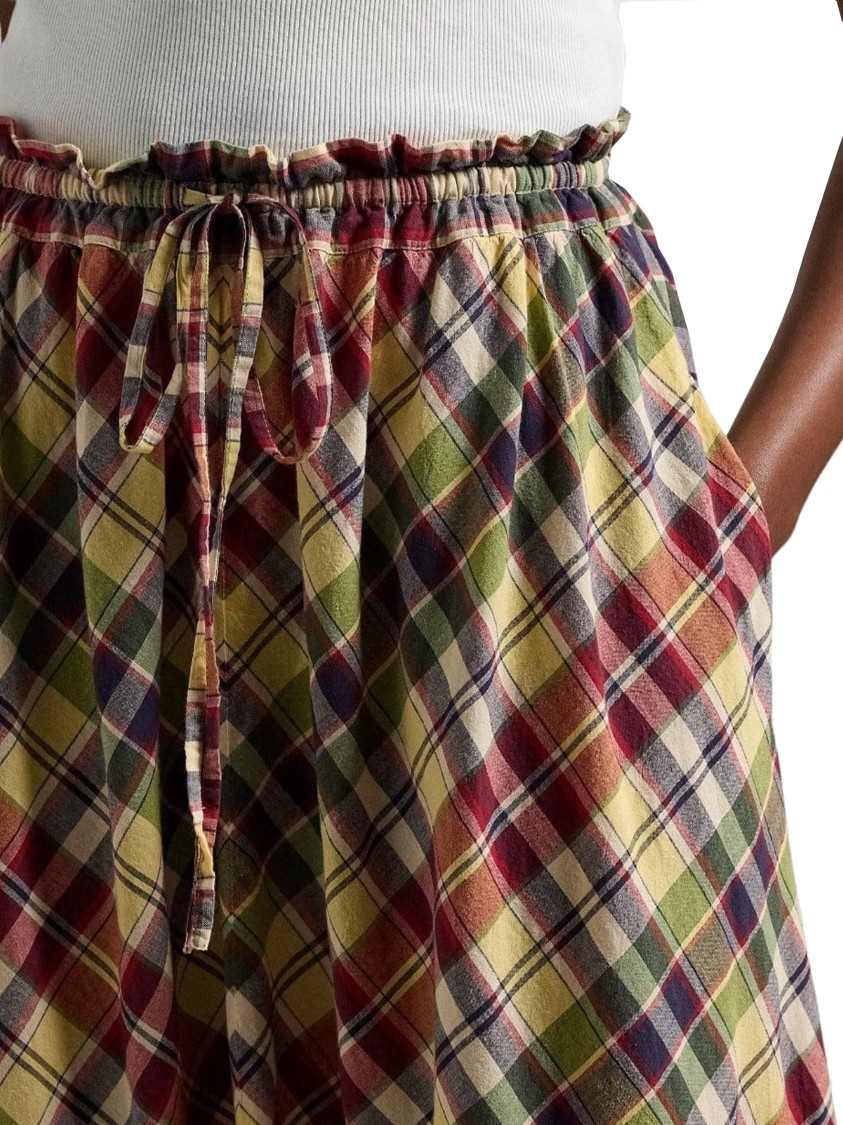 Polo Ralph Lauren Plaid Cotton Drawstring Maxiskirt