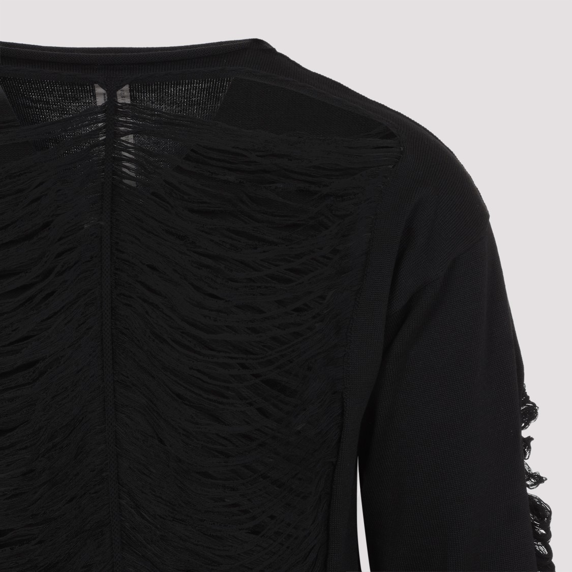 Rick Owens Black Virgin Wool Long-sleeve Top With Asymmetric Hem In Black