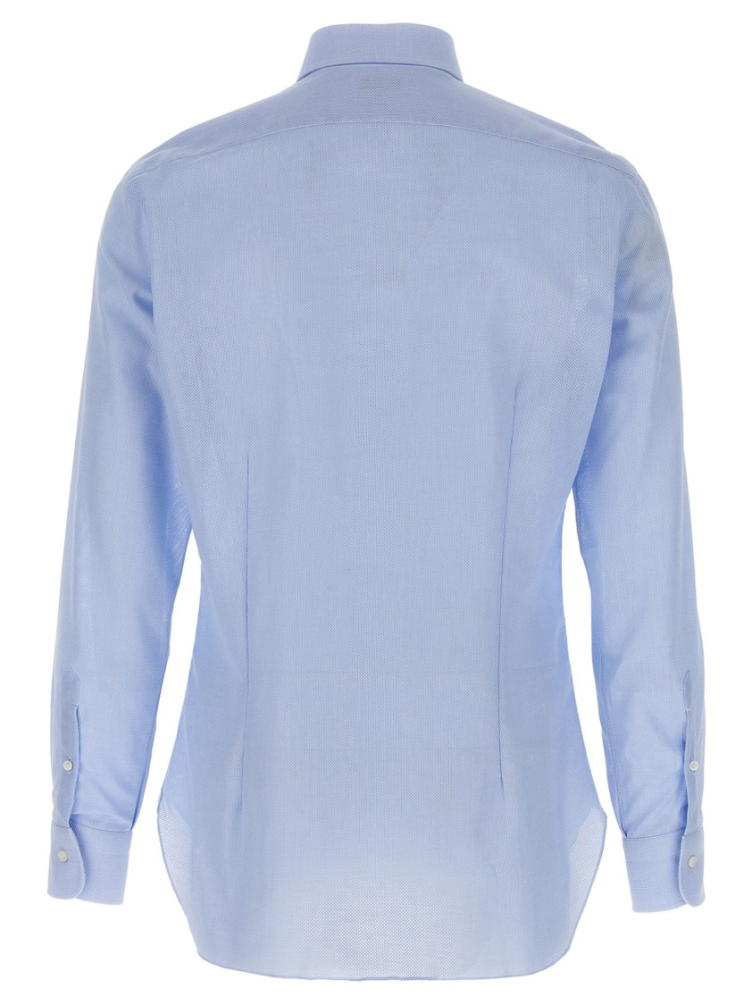 Barba Napoli Honeycomb Pattern Cotton Shirt In Blue